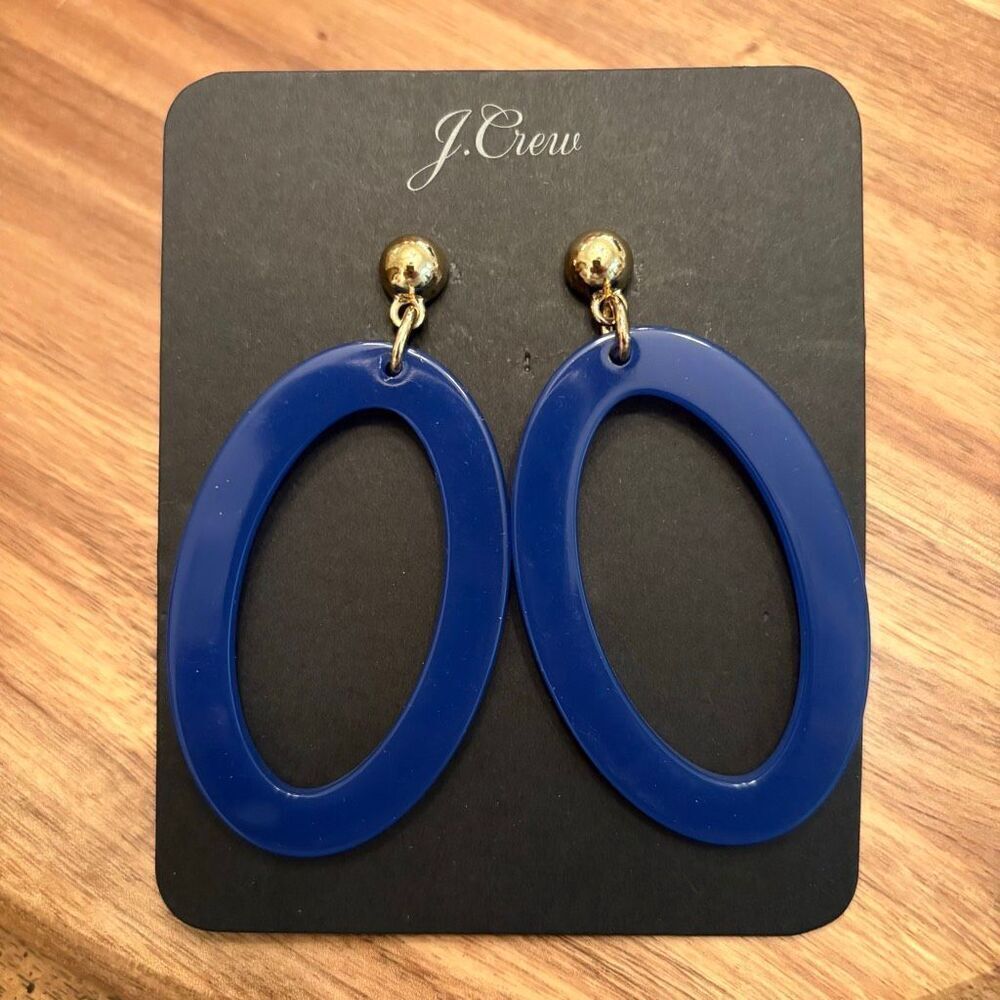 J.Crew | Oversized Front Facing Hoops | Blue/Gold | 3” Length